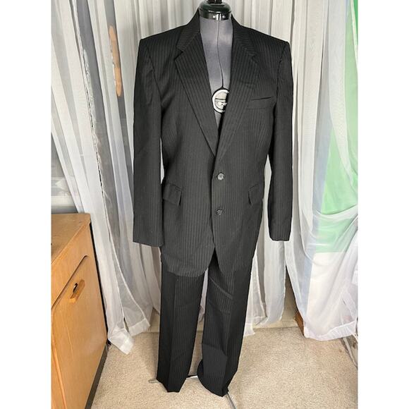 Johnny Carson suit blazer Vintage 1970s mod pinstriped black - Picture 1 of 13